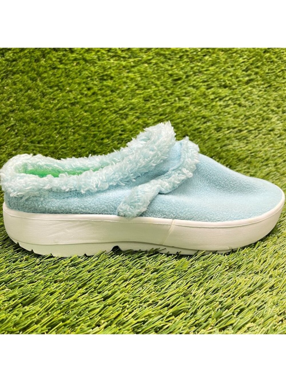 OOFOS OOcoozie Womens Size 7.5 Blue White Casual Slip On Recovery Mules Shoes